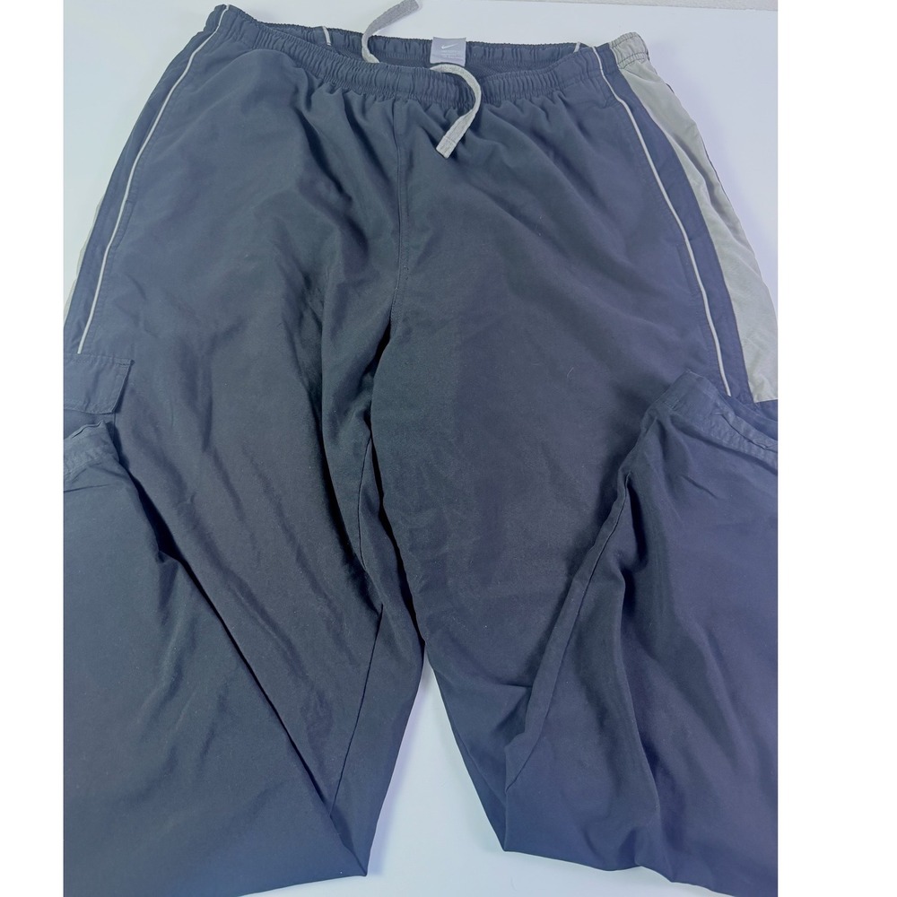 Nike Mens XXL Black Grey Track Pants Mesh Lined Cargo Pocket Athletic Joggers